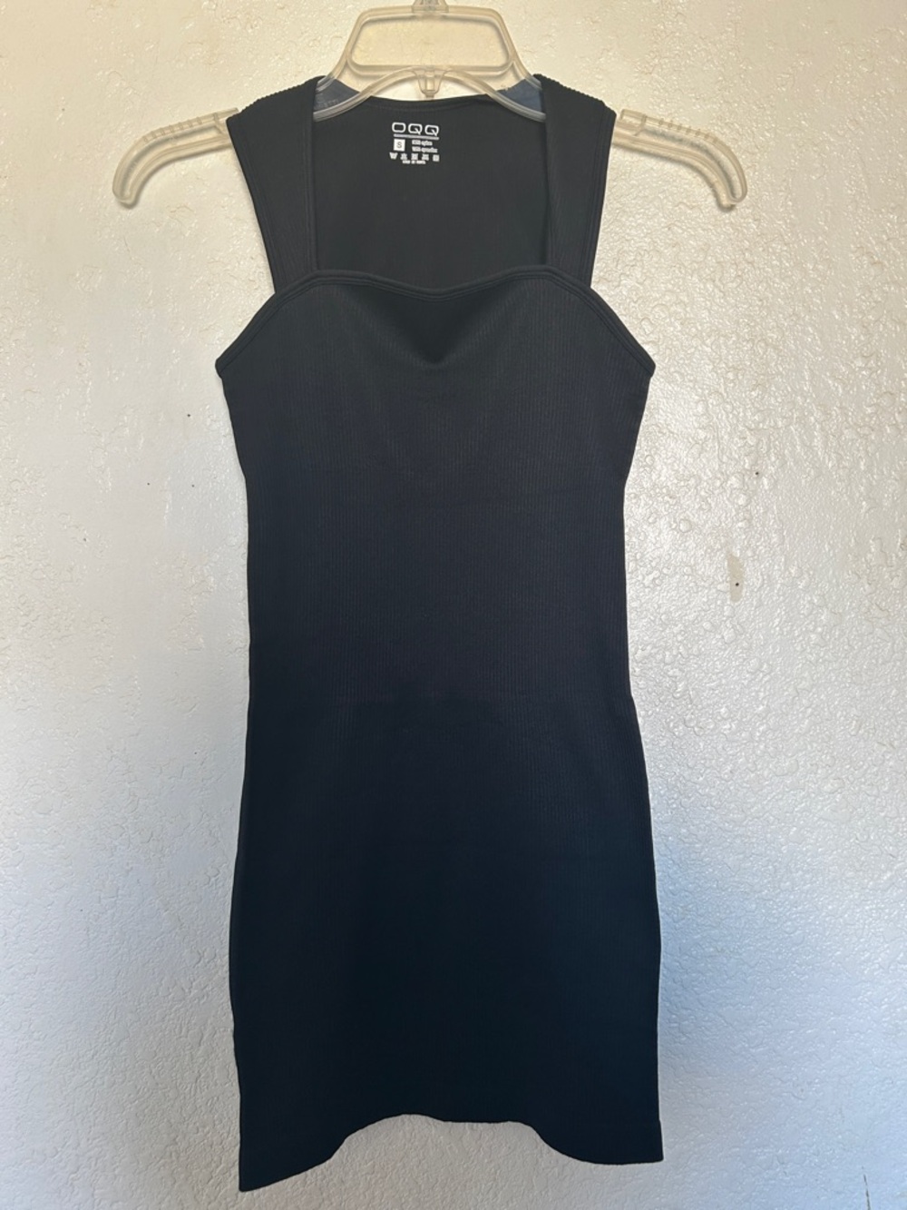 Black Ribbed Square-Neck Mini Dress - Picture 4 of 6